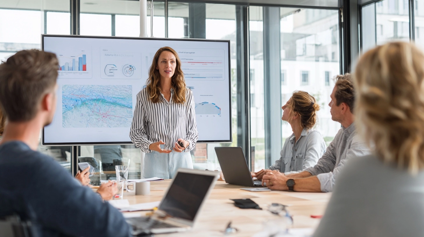 Présentation d'un plan de déplacements d'entreprise lors d'une réunion d'équipe